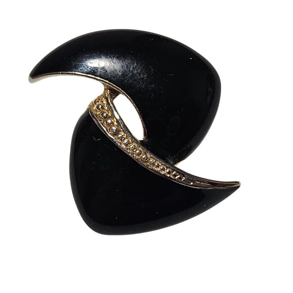 Vintage Black Gold Earrings Textured Detail Enamel Finish Fashion Jewelry Women - Picture 3 of 4